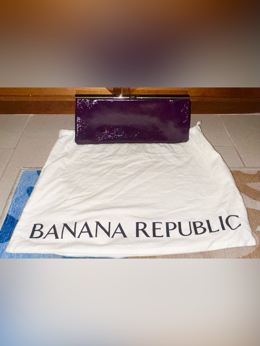 Banana Republic Purple Patent Leather Frame Clutch Evening Bag + Dust Bag